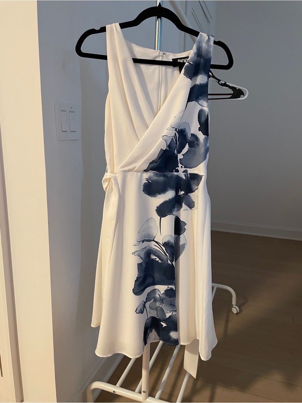 DKNY White Wrap Dress with Navy Floral Detail